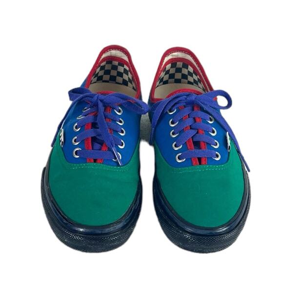 VANS Men’s Custom Sneakers Fabric Green Blue Red Colorblock Pop Cush Size 6.5 - Picture 2 of 14
